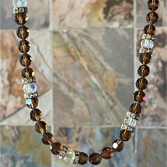 Cognac Swarovski Crystal Round Bead Necklace - Picture 8 of 12